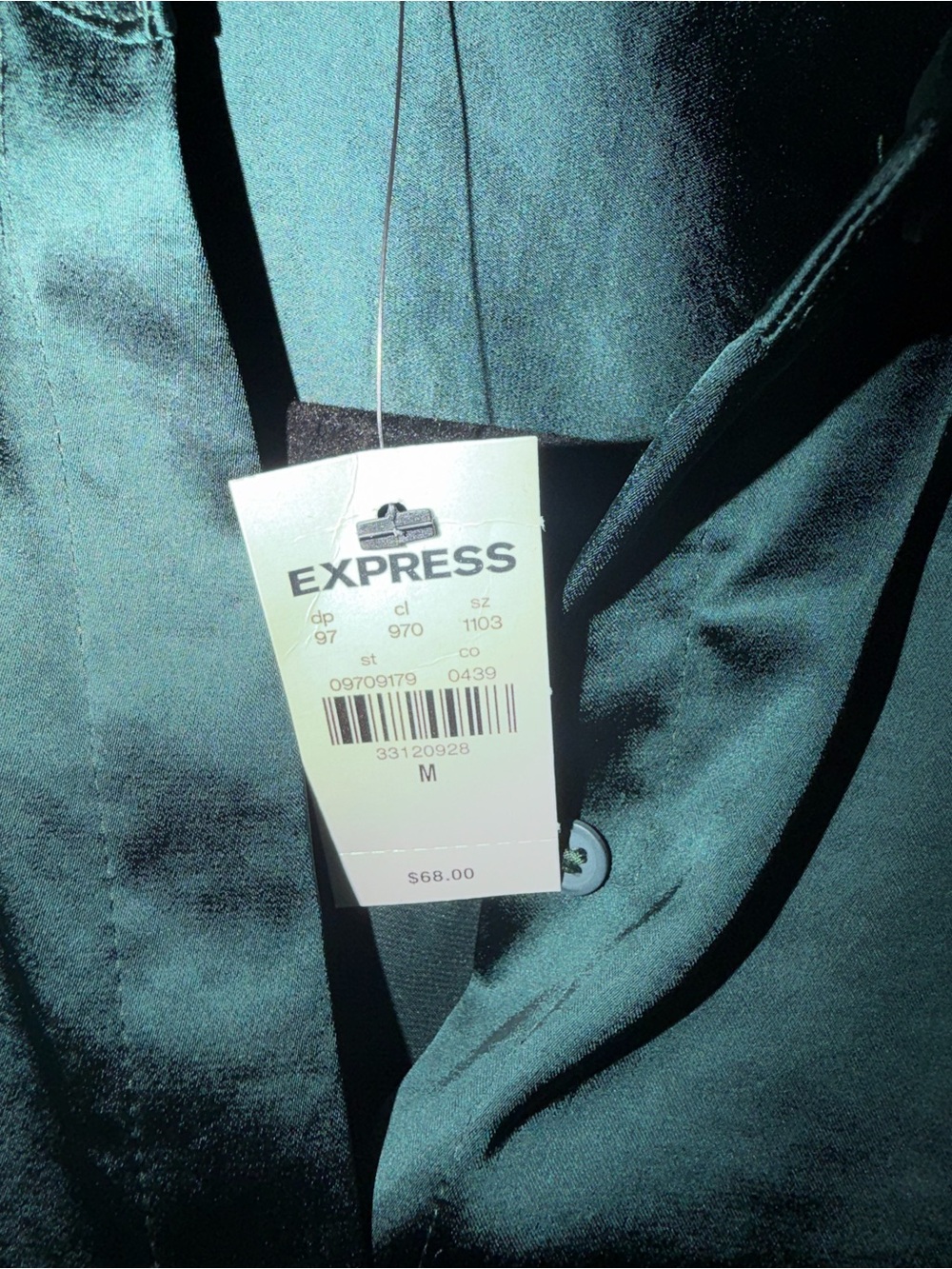 Express Dark Green Satin Button-Down Wrap Blouse - Picture 3 of 5